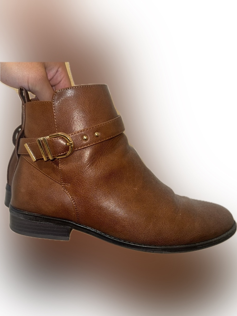 Kelly & Katie Brown Leather Ankle Boots with Gold Buckle